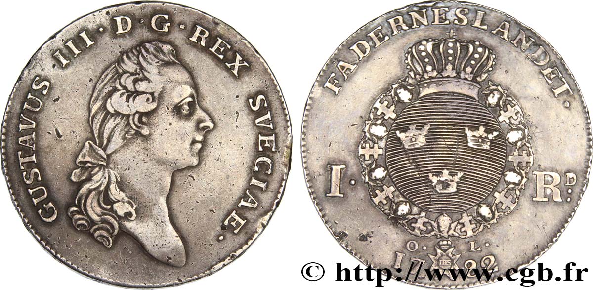 SVEZIA - REGNO DI SVEZIA  - GUSTAVO III Riksdaler, 3e type 1782 Stockholm BB 