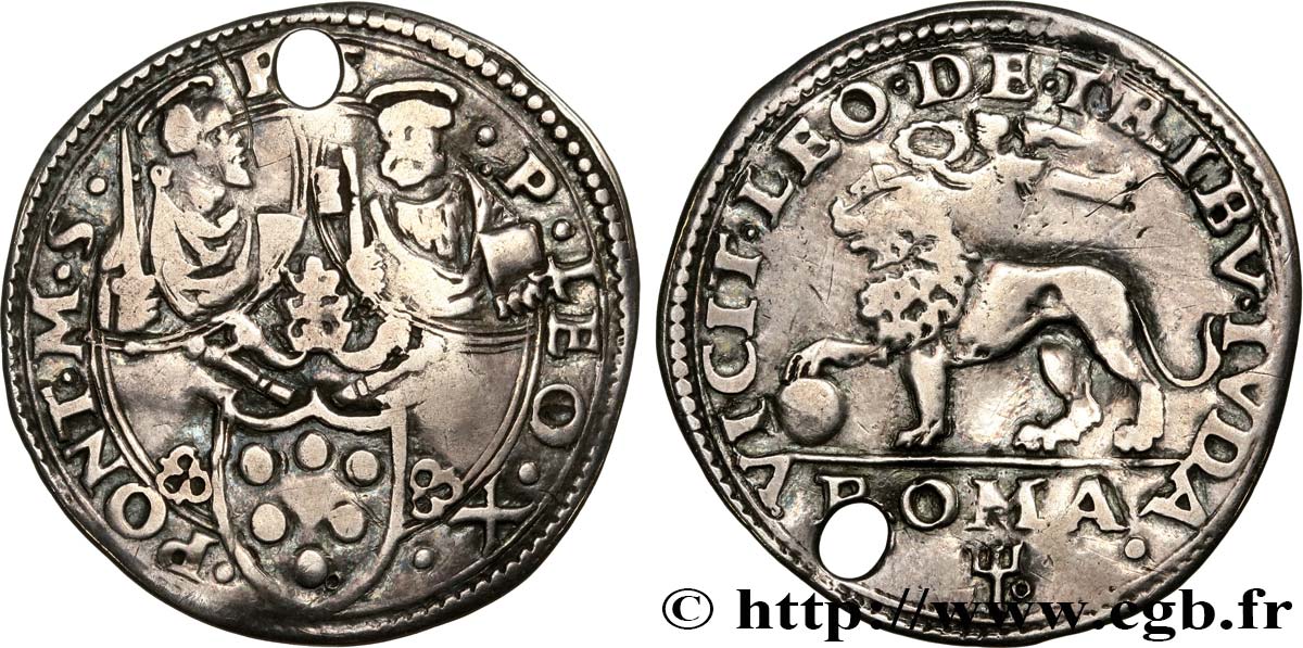 ITALY - PAPAL STATES - LEO X (Giovanni de Medici) 1 Giulio (ou Leone) N.D.  VF 