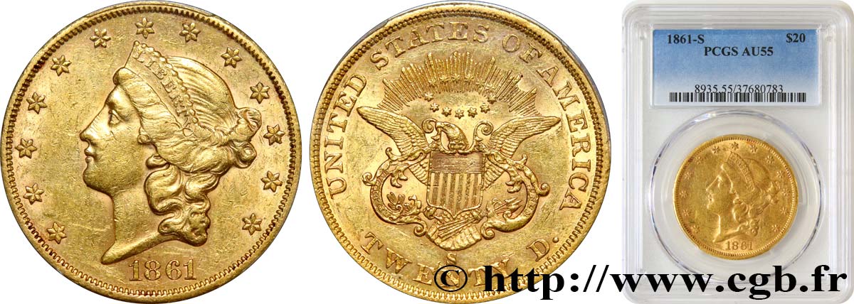 ÉTATS-UNIS D AMÉRIQUE 20 Dollars  Liberty  1861 San Francisco EBC55 PCGS