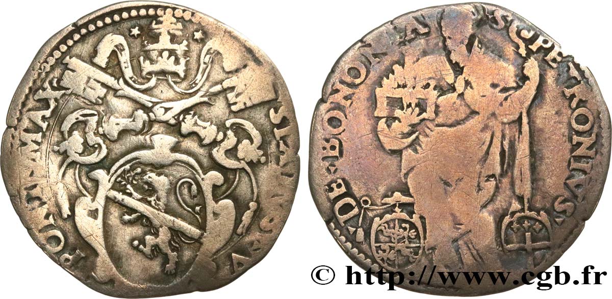 ITALIE - ÉTATS DU PAPE - SIXTE V (Félix Peretti de Grottammare) Sisto (de 44 Quattrini) ou Giulio N.D. Bologne TB 