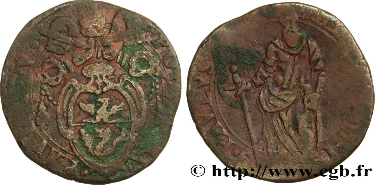 ITALIE - ÉTATS DU PAPE - PAUL V (Camille Borghèse) Quattrino an I (1605) Rome B+ 