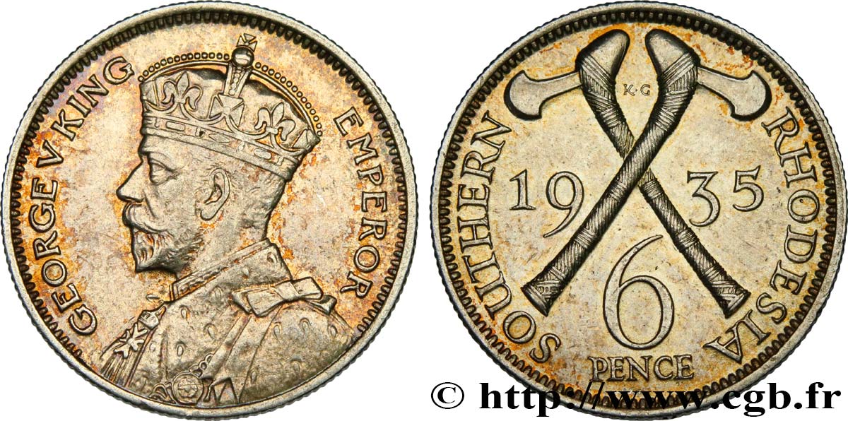 RODESIA MERIDIONALE 6 Pence Georges V 1935  SPL 