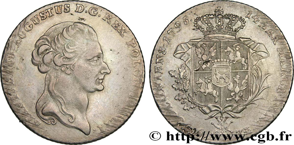 POLAND - KINGDOM OF POLAND - STANISLAW II AUGUSTUS Thaler ou talar koronny ou 6 zloty 1795 Varsovie XF 