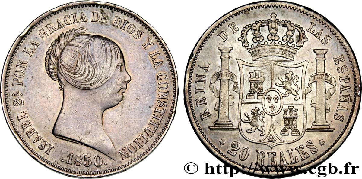 SPAIN 20 Reales Isabelle II 1850 Madrid XF/AU 