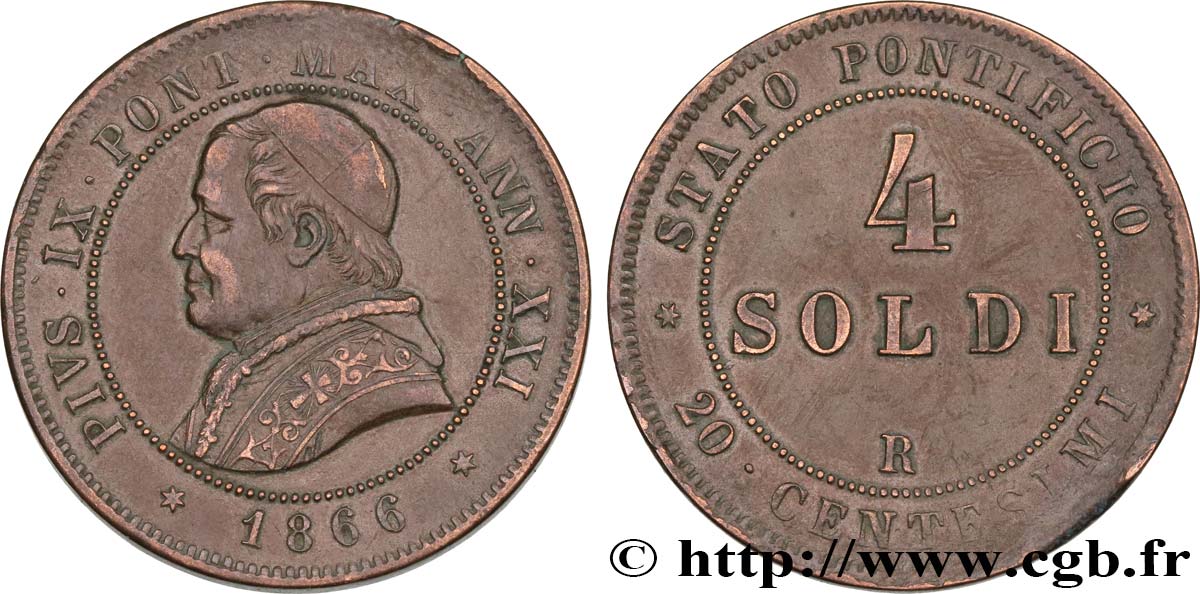 VATICAN AND PAPAL STATES 4 Soldi au nom de Pie IX  an XXI 1866 Rome AU 