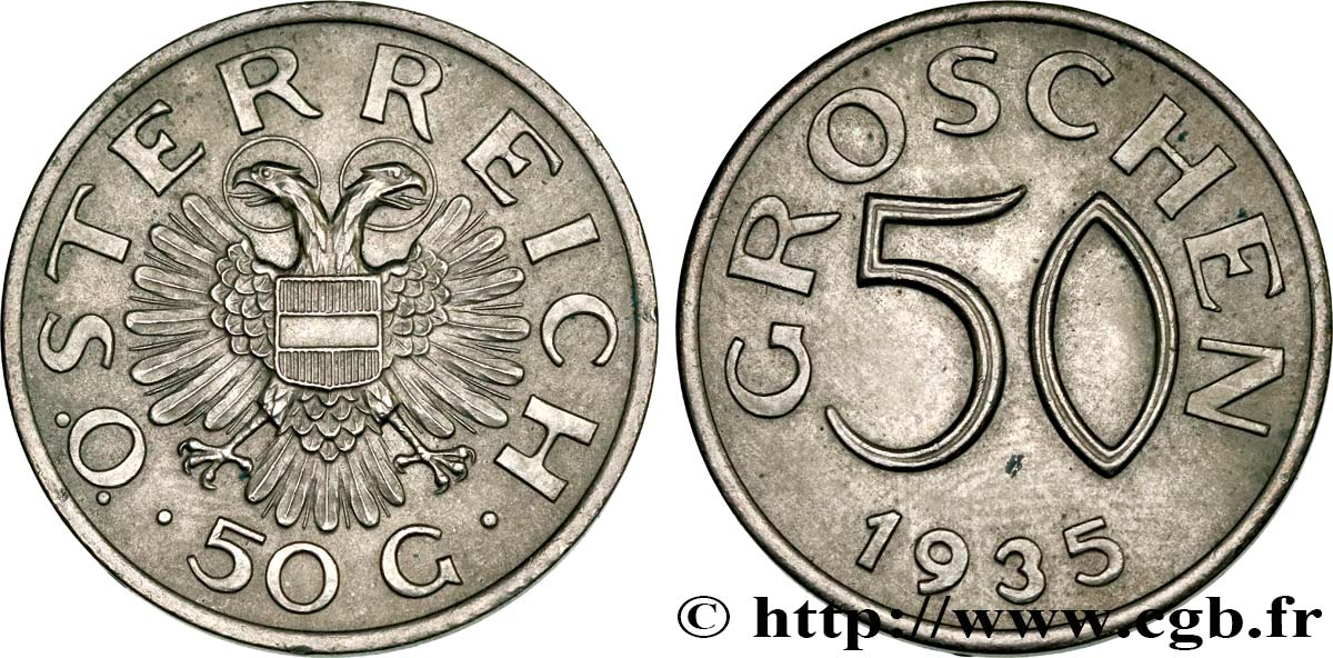 AUSTRIA 50 Groschen 1935  AU 