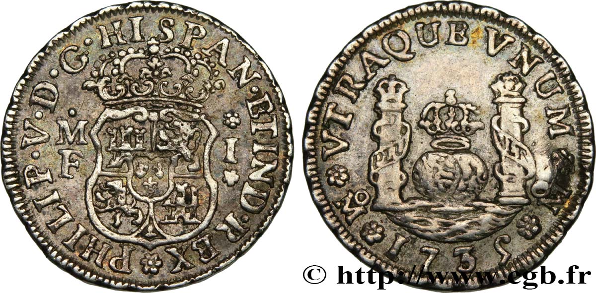 MEXICO 1 Real Philippe V 1735 Mexico AU/XF 