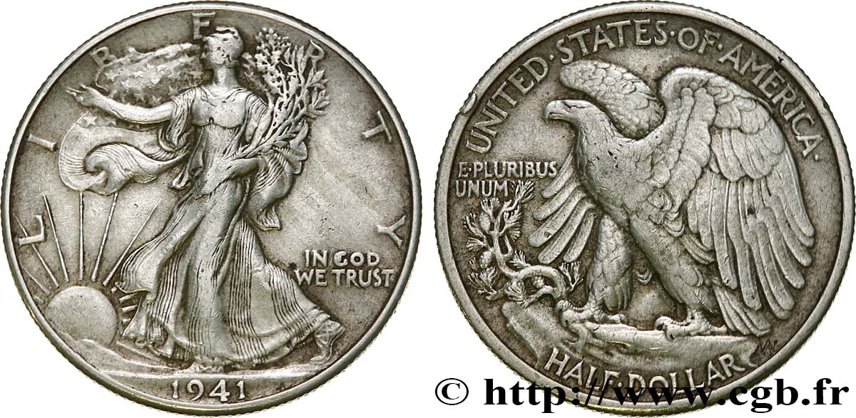 ESTADOS UNIDOS DE AMÉRICA 1/2 Dollar Walking Liberty 1941 Philadelphie BC+ 