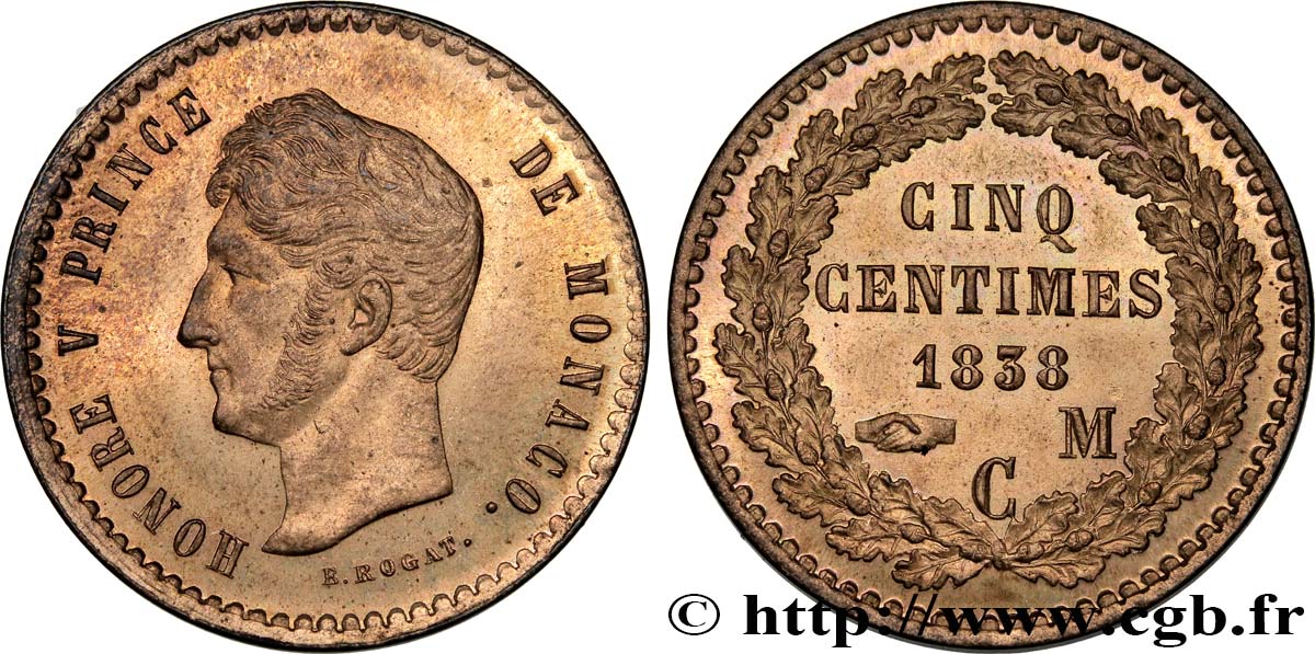 MONACO - HONORÉ V Epreuve de 5 centimes  1838 Monaco ST 