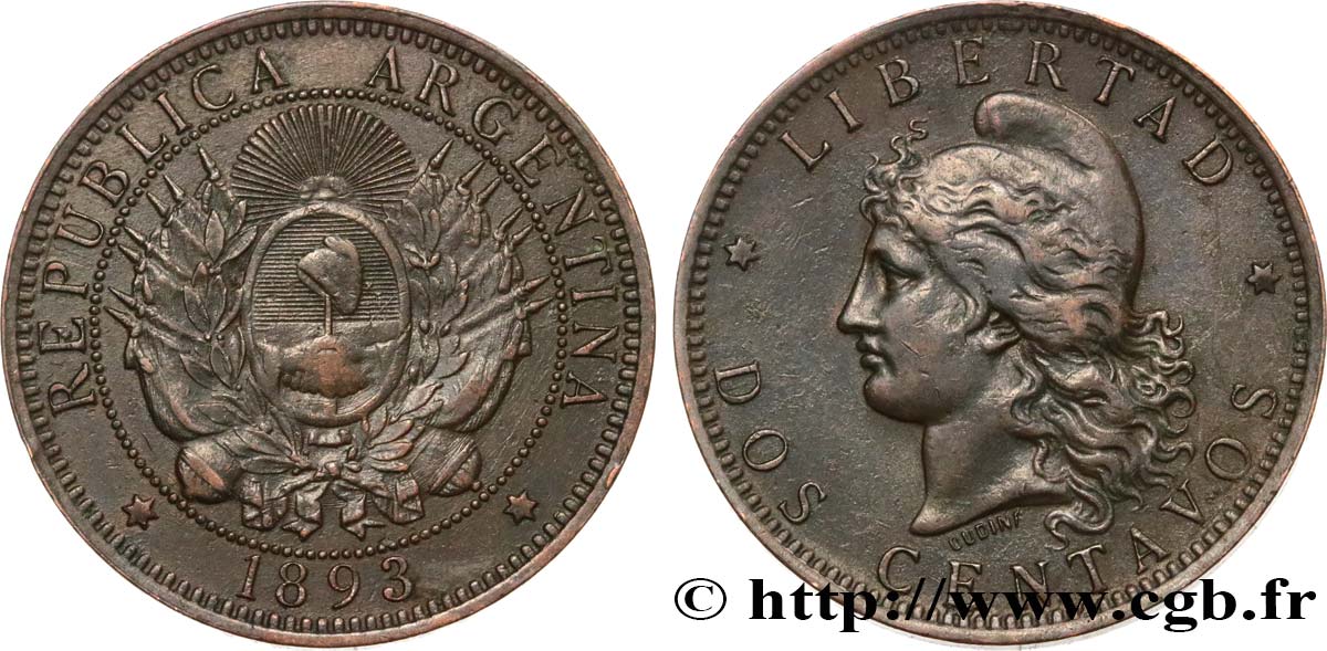 ARGENTINA 2 Centavos 1893  BB 