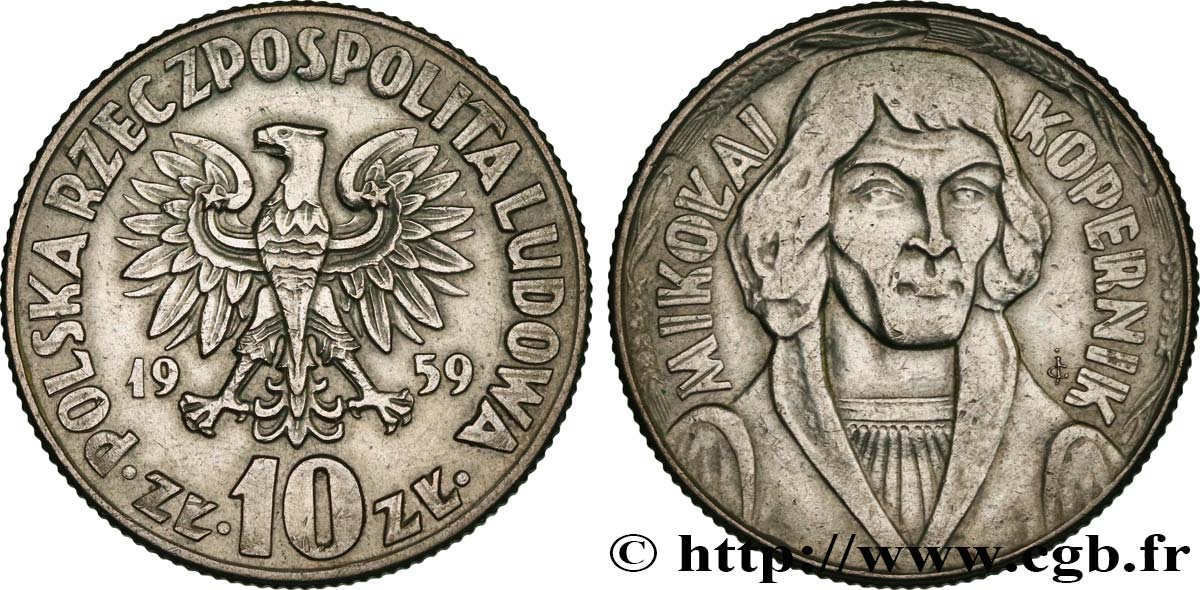 POLOGNE 10 Zlotych aigle / Nicolas Copernic 1959  TTB 