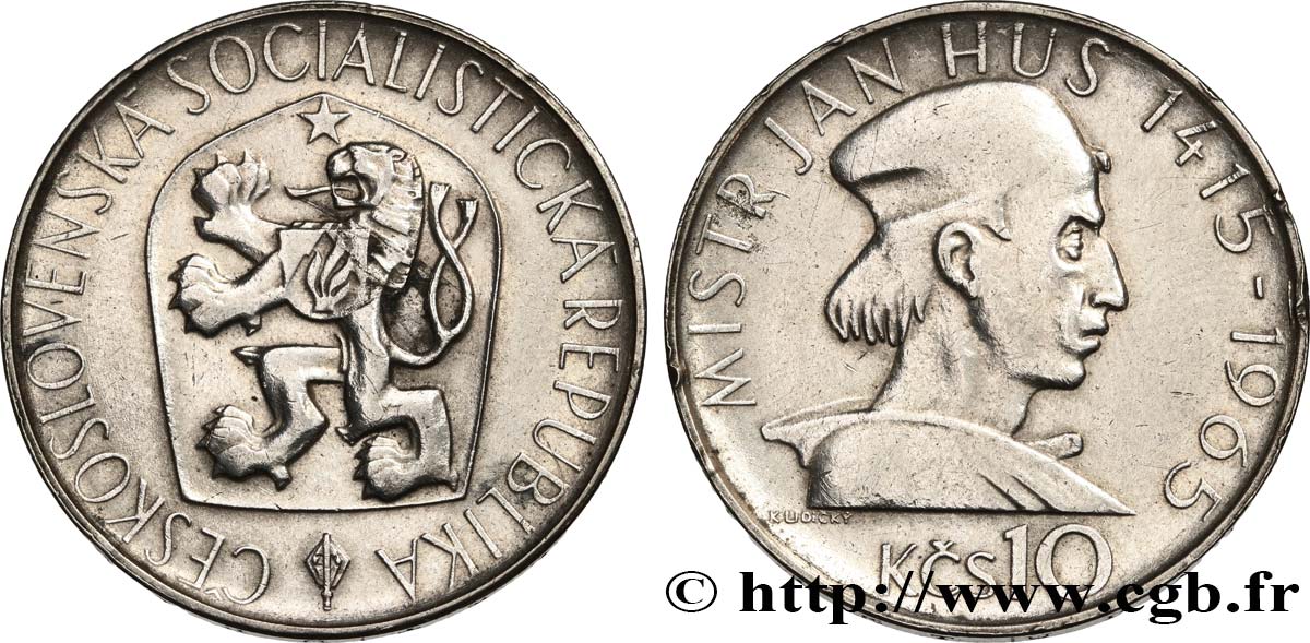 CECOSLOVACCHIA 10 Korun 550e anniversaire de la mort de Jan Hus 1965  q.SPL 