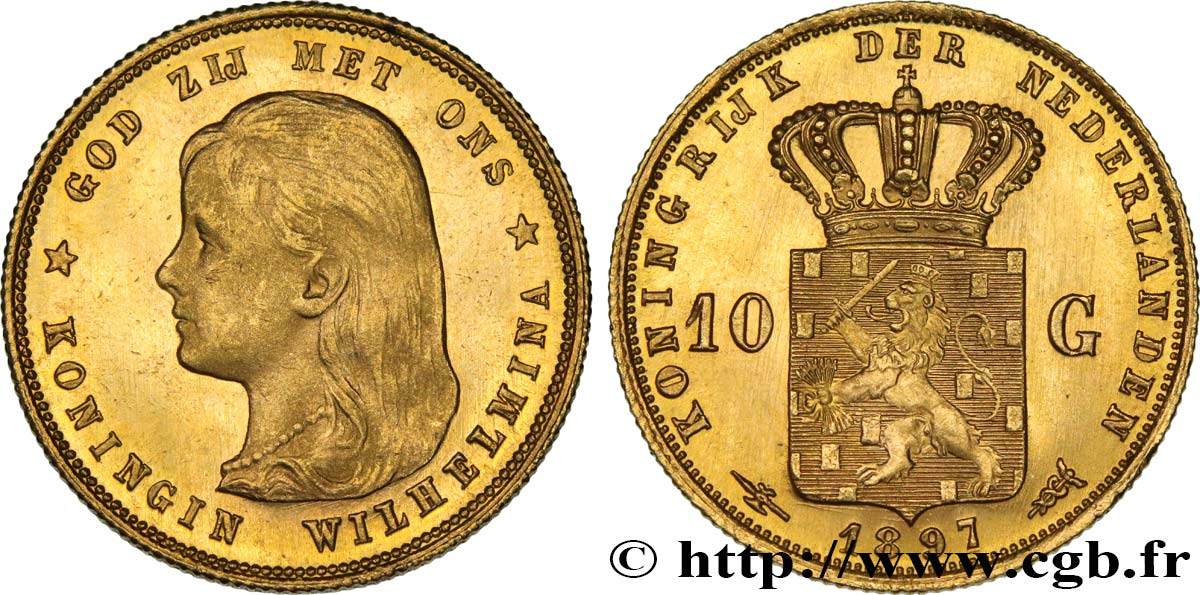 PAESI BASSI 10 Gulden Wilhelmina 1897 Utrecht MS 