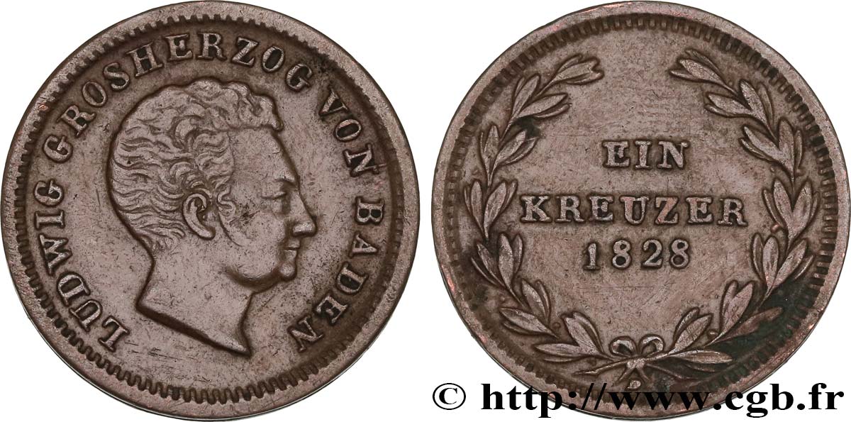GERMANIA - BADEN 1 Kreuzer Louis Grand-Duc de Bade 1828 Karlsruhe q.SPL 