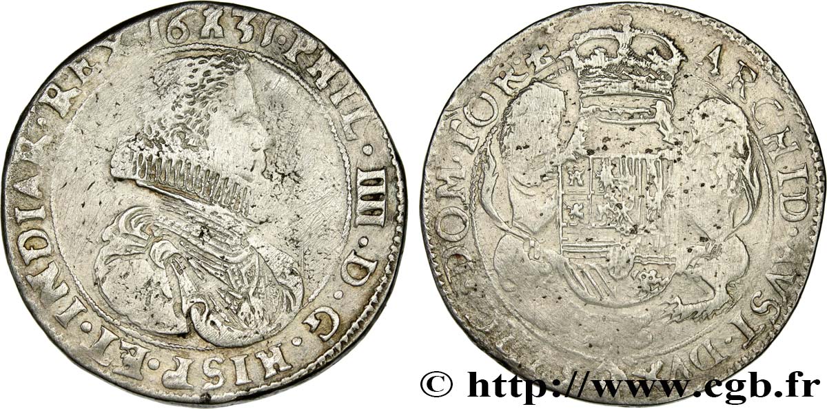 SPANISH NETHERLANDS - TOURNAISIS - PHILIP IV Ducaton, 1er type 1631 Tournai VF 