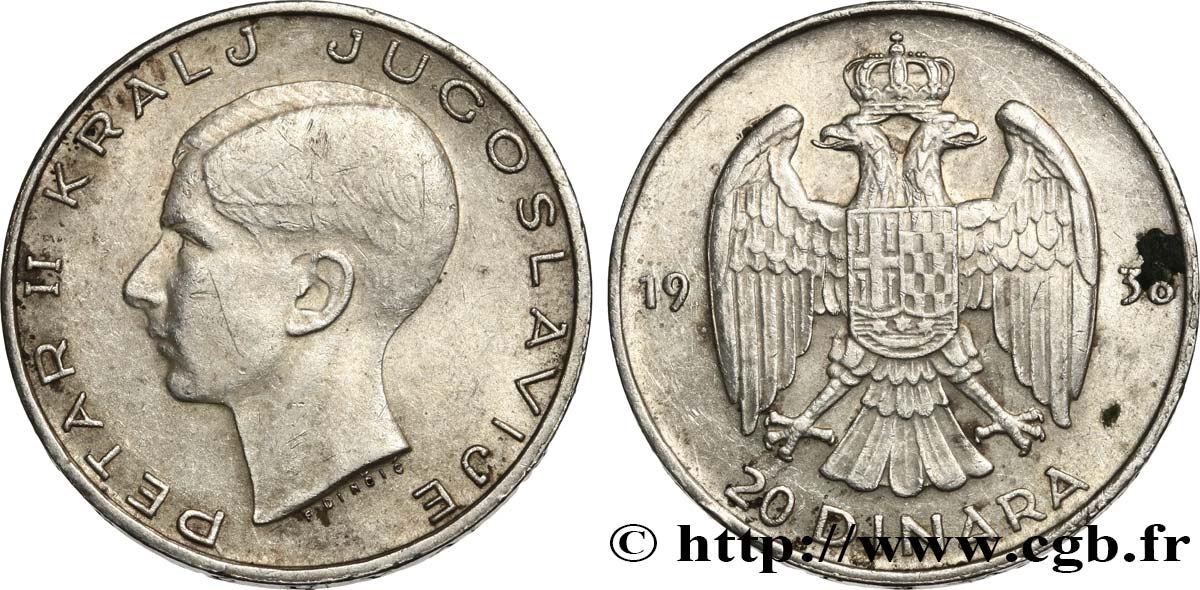 YOUGOSLAVIE 20 Dinara Pierre II 1938  TTB+ 