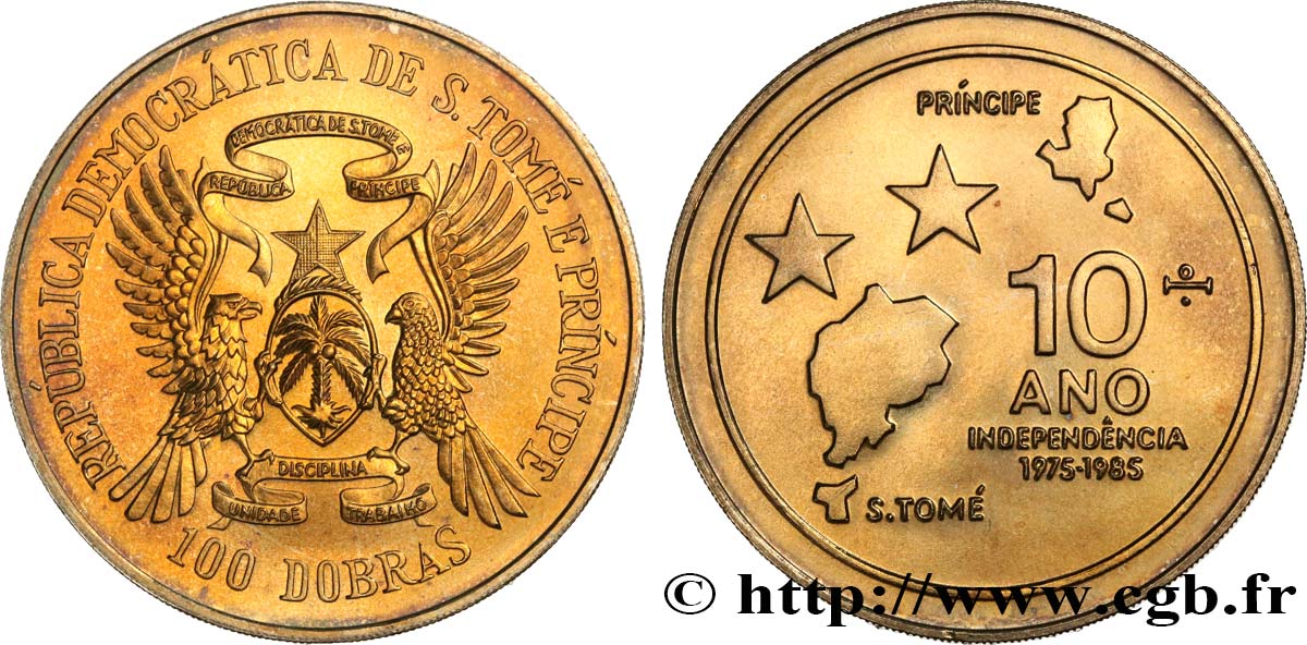 SAO TOMÉ UND PRINCIPE 100 Dobras 10 ans de l’indépendance 1985  fST 