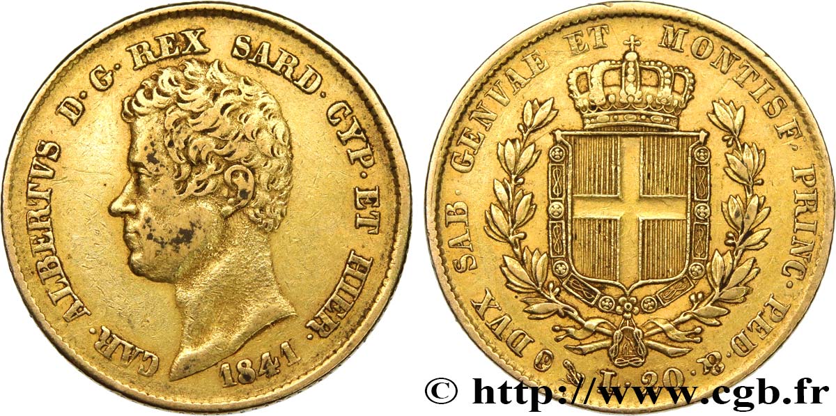 INVESTMENT GOLD 20 Lire Charles-Albert 1841 Gênes BC+ 