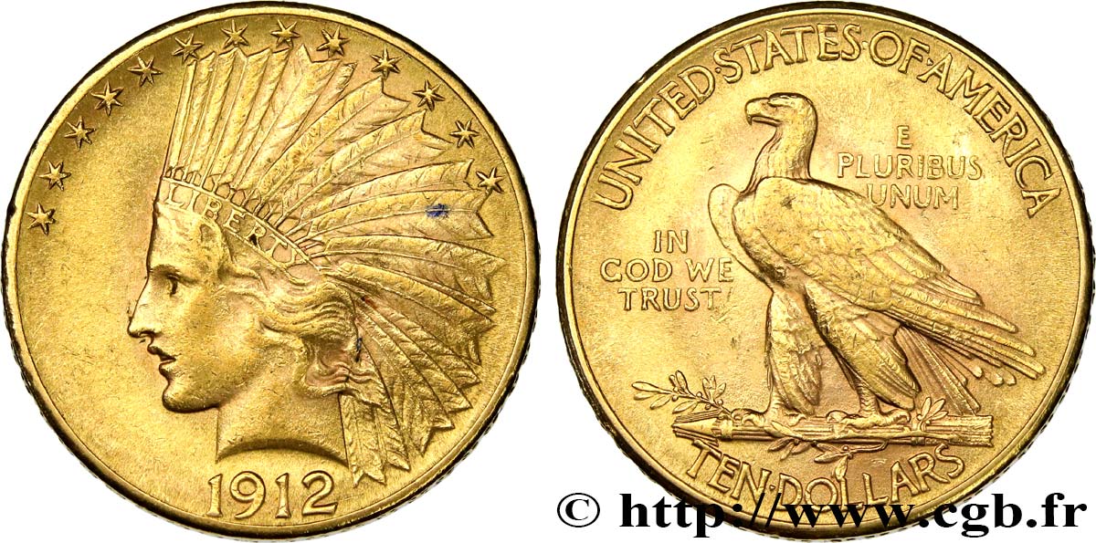 OR D INVESTISSEMENT 10 Dollars or  Indian Head , 2e type 1912 Philadelphie TTB+ 