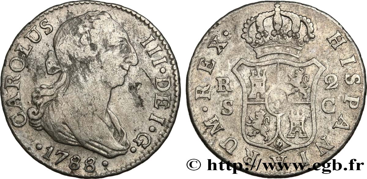 SPAIN 2 Reales Charles III 1788 Séville VF 