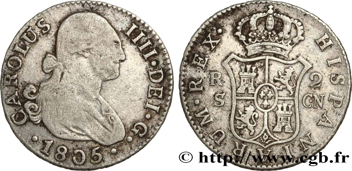 ESPAÑA 2 Reales Charles IV 1805 Séville RC+/BC 