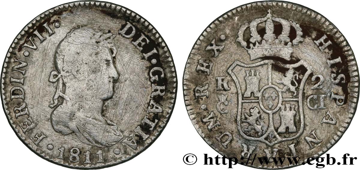 SPAGNA 2 Reales Ferdinand VII 1811 Cadix MB 