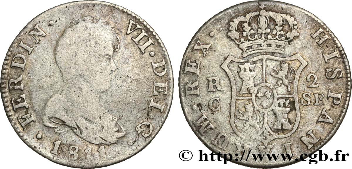 ESPAGNE 2 Reales Ferdinand VII 1811 Catalogne B+ 