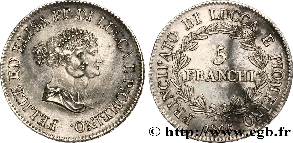 ITALIEN - FÜRSTENTUM LUCQUES UND PIOMBINO - FÉLIX BACCIOCHI AND ELISA BONAPARTE 5 Franchi - Moyens bustes 1805 Florence fVZ 