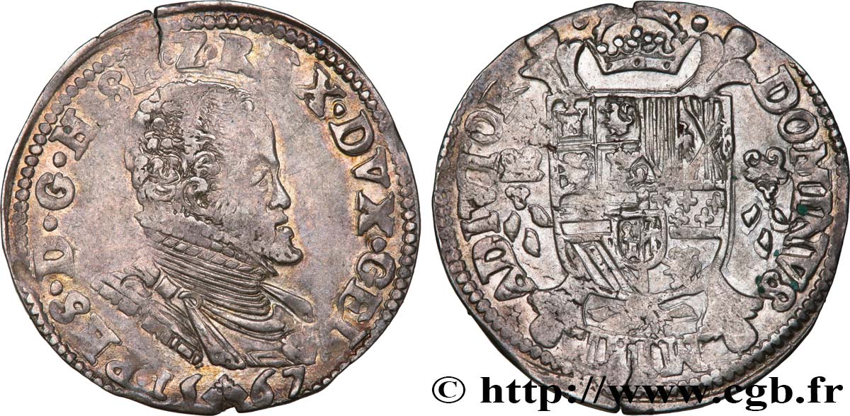 PAYS-BAS ESPAGNOLS - DUCHÉ DE GUELDRE - PHILIPPE II Cinquième d écu Philippe 1567 Nimègue MBC+ 