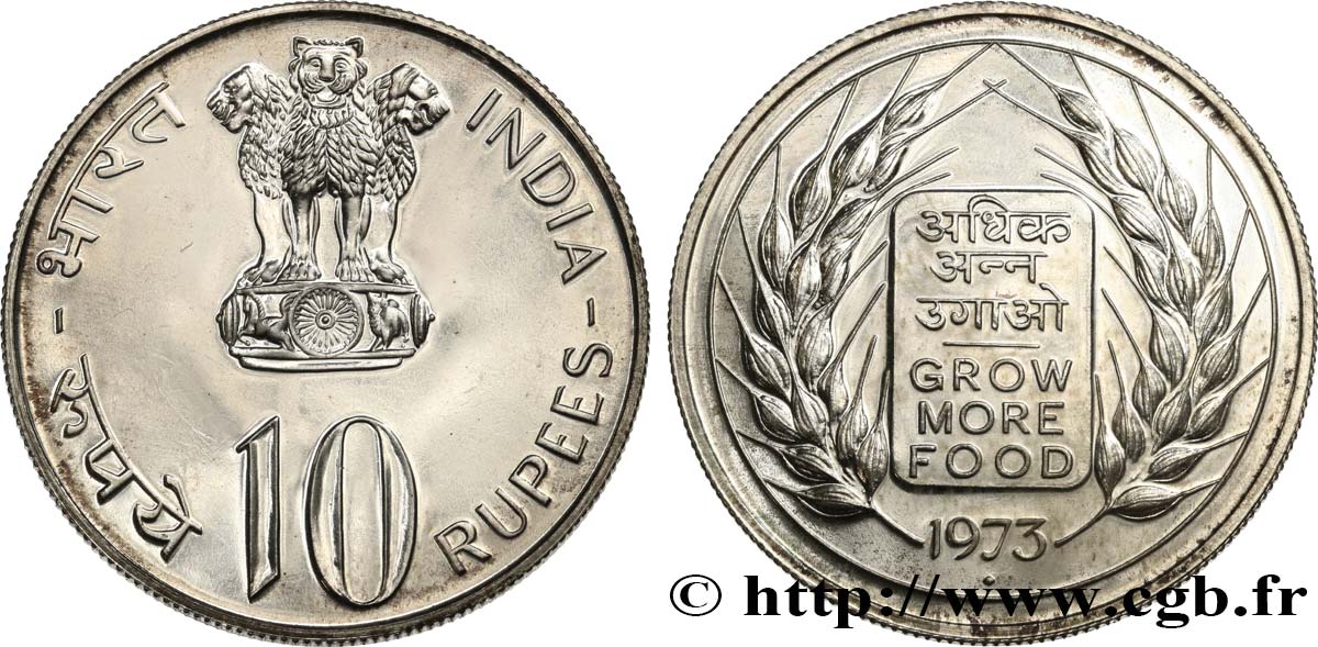 INDIA 10 Proof Roupies FAO 1973  MS 