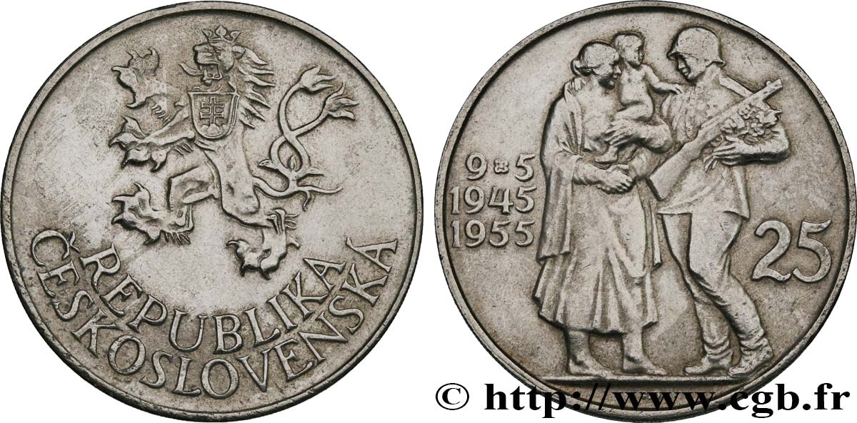 CZECHOSLOVAKIA 25 Korun 10e anniversaire de la libération 1955 fwo