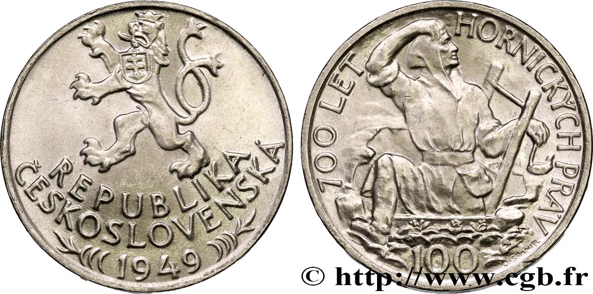 CZECHOSLOVAKIA 100 Korun 700e anniversaire des privilèges miniers de Jihlava 1949  MS 