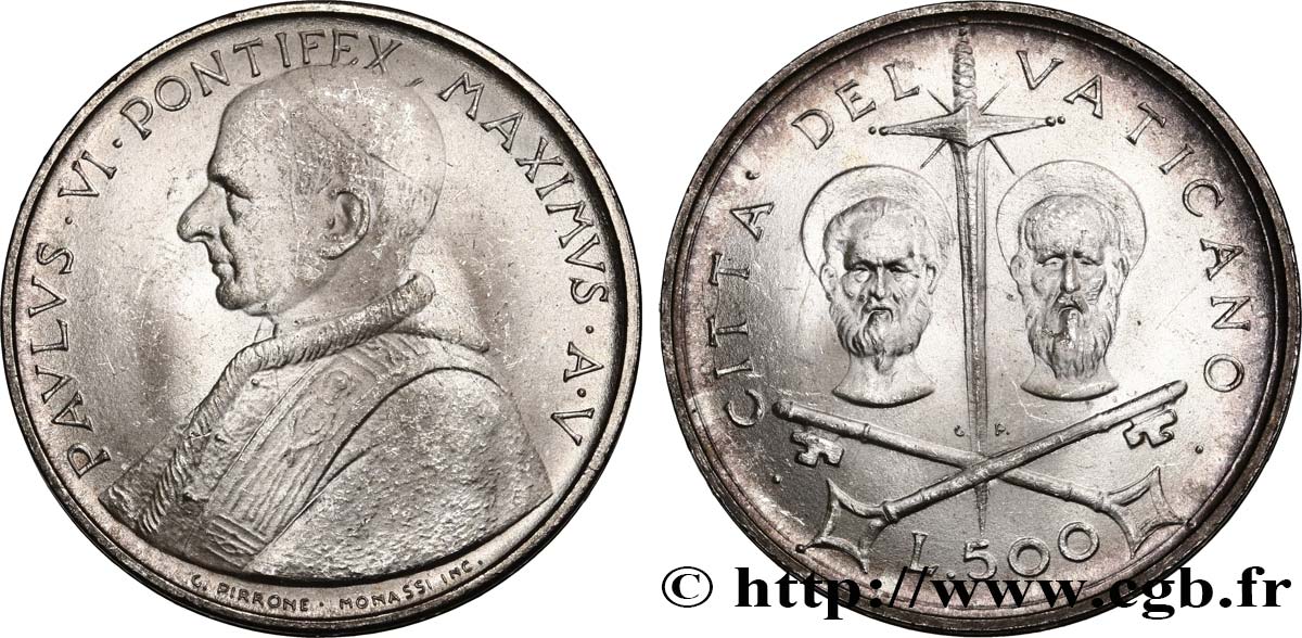 VATICANO Y ESTADOS PONTIFICIOS 500 Lire Paul VI an V 1967 Rome SC 
