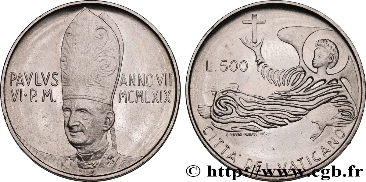 VATIKANSTAAT UND KIRCHENSTAAT 500 Lire Paul VI an VII 1969 Rome fST 
