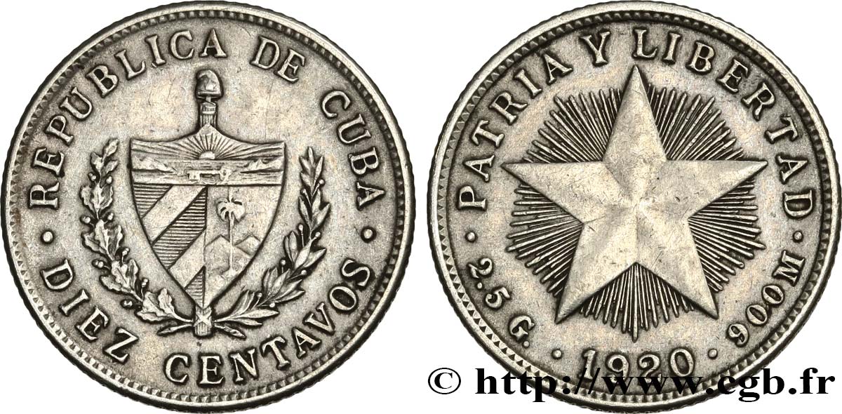 CUBA 10 Centavos 1920  XF 