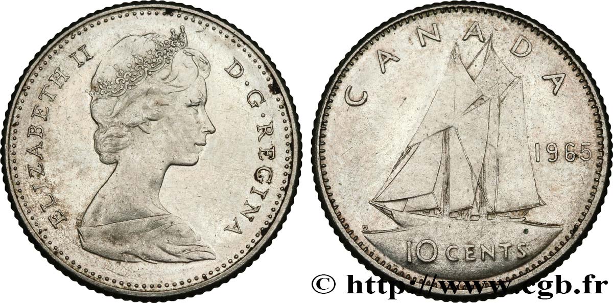 CANADA 10 Cents Elisabeth II 1965  AU 