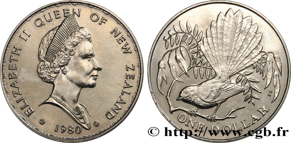 NUOVA ZELANDA
 1 Dollar Elisabeth II / oiseau 
Rhipidure dryade 1980  MS 