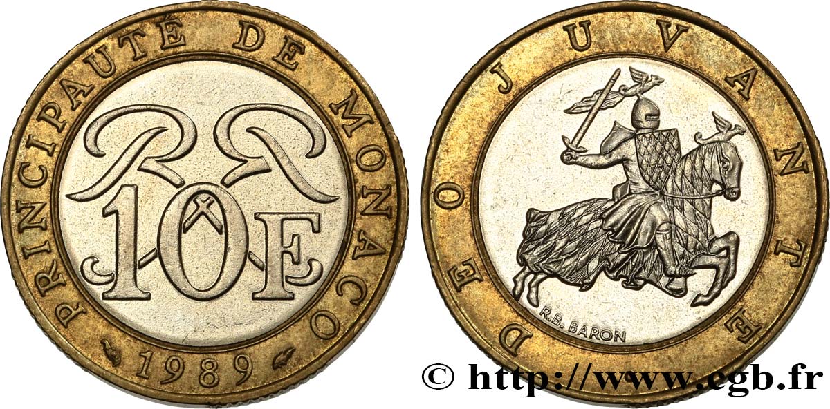 MONACO 10 Francs chevalier en armes 1989 Paris VZ 
