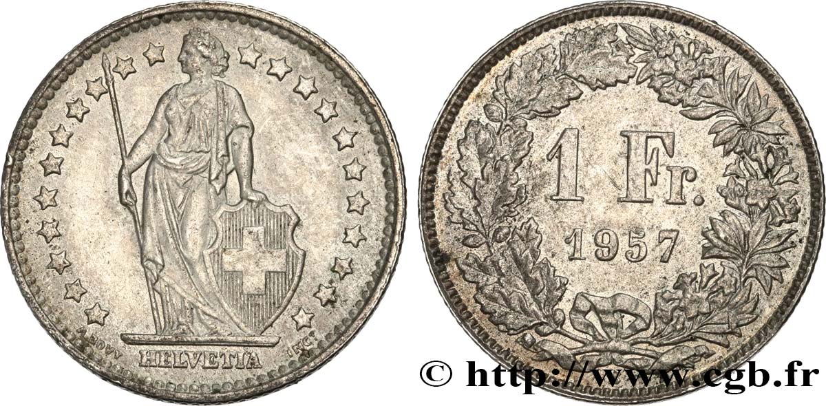 SUISSE 1 Franc Helvetia 1957 Berne SUP 