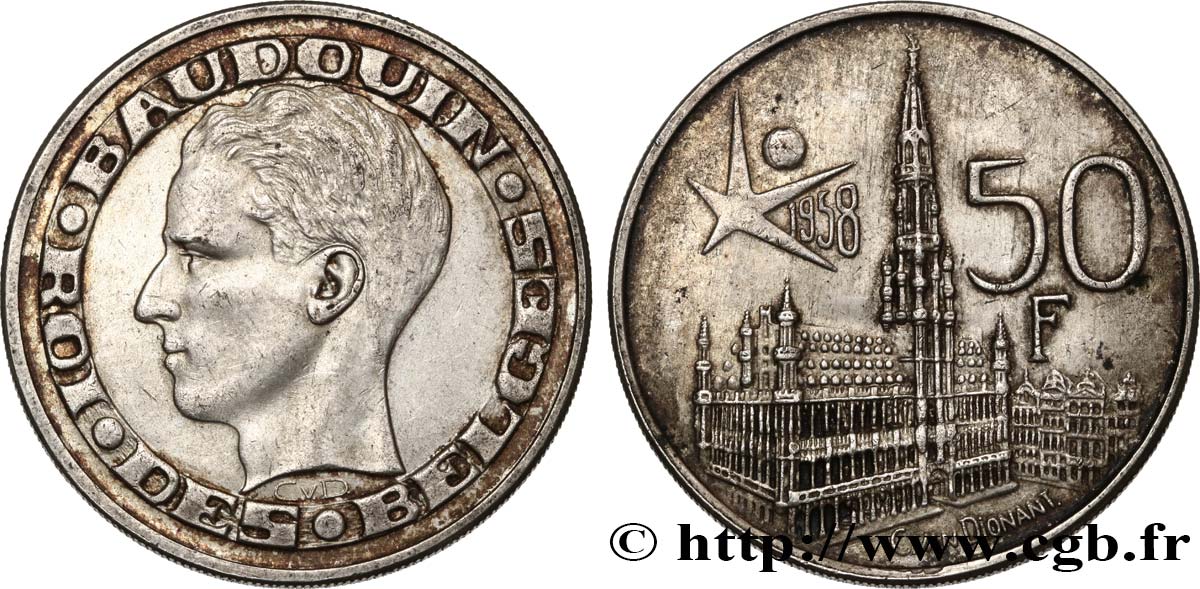 BELGIQUE 50 Francs Exposition Universelle de Bruxelles - légende française 1958  SUP 