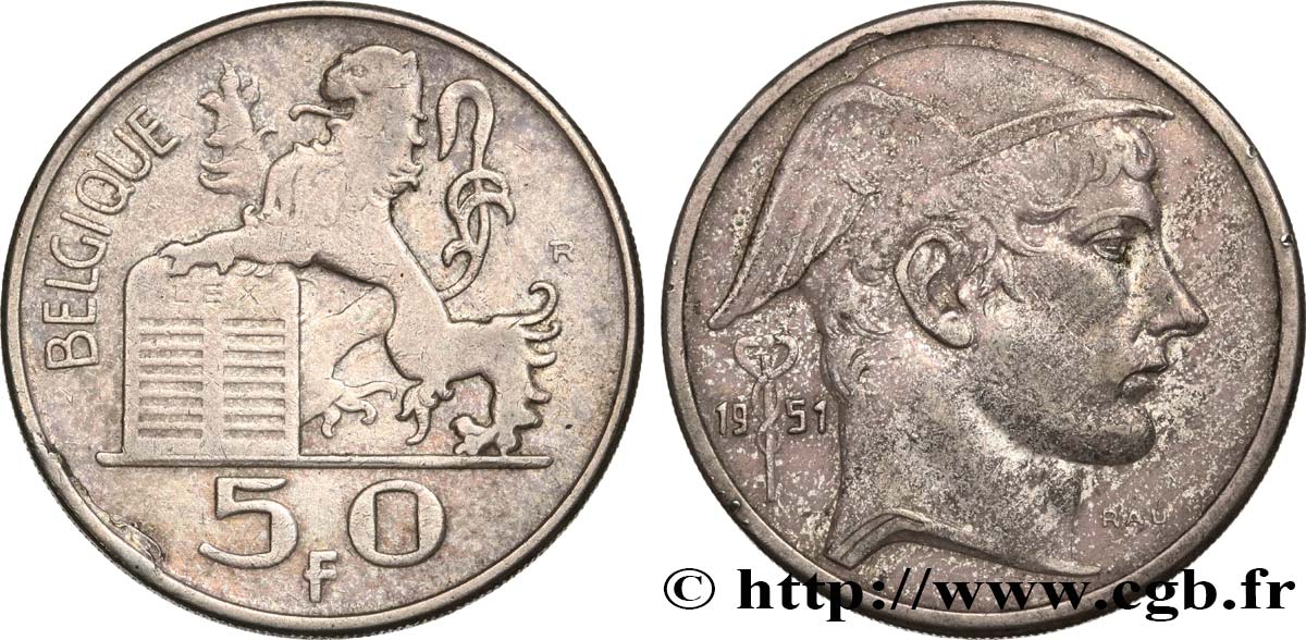 BELGIUM 50 Francs Mercure Légende française 1951  XF 