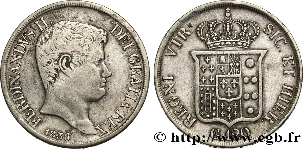 ITALIE - ROYAUME DES DEUX-SICILES 120 Grana Ferdinand II 1836 Naples TTB 