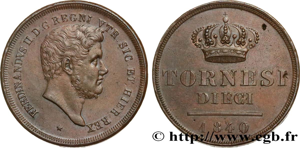 ITALIE - ROYAUME DES DEUX-SICILES 10 Tornesi Ferdinand II 1840  TTB 