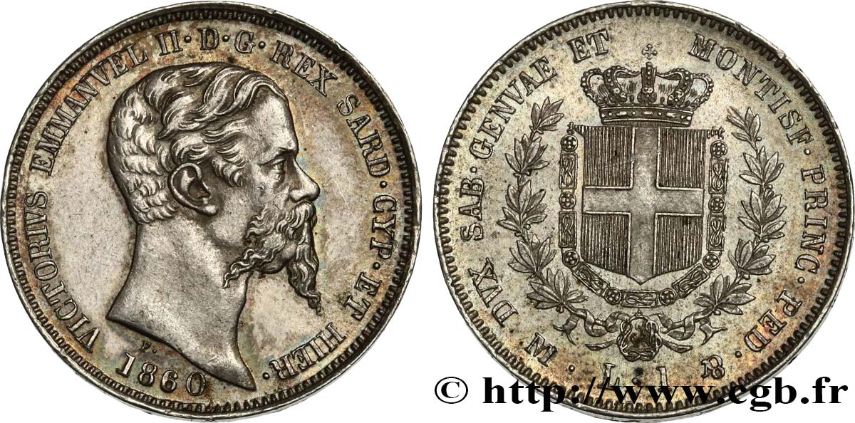 ITALY - KINGDOM OF SARDINIA 1 Lira Victor Emmanuel II 1860 Milan AU 