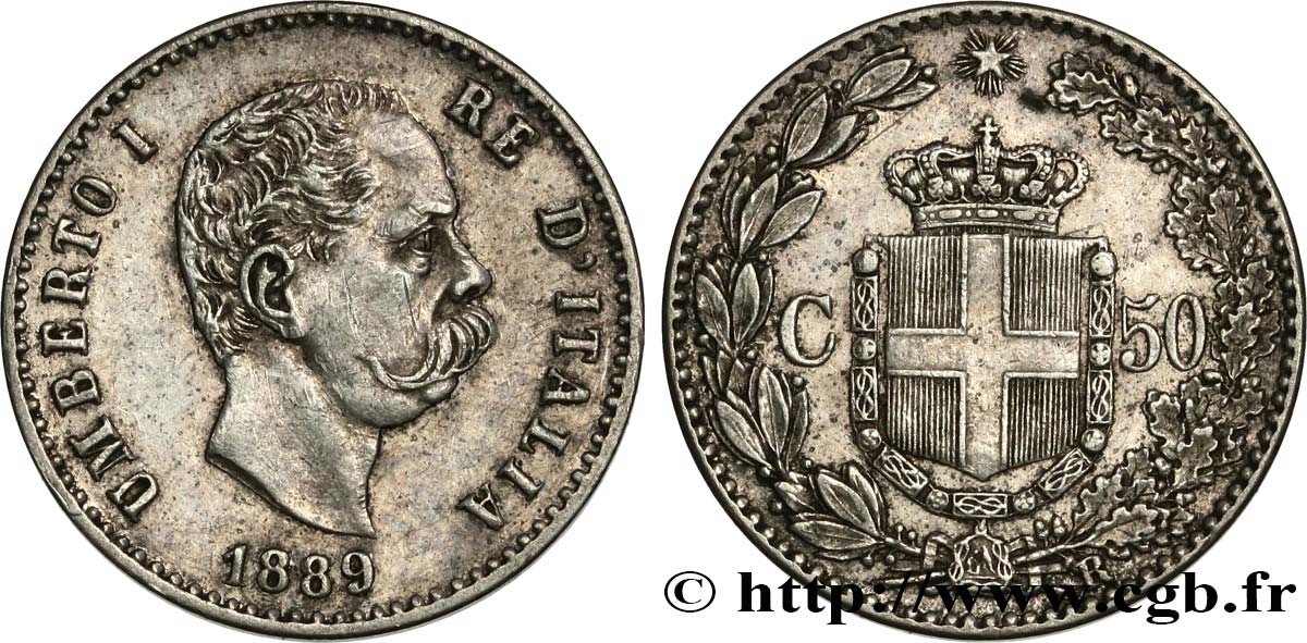 ITALY 50 Centesimi Umberto I 1889 Rome AU 