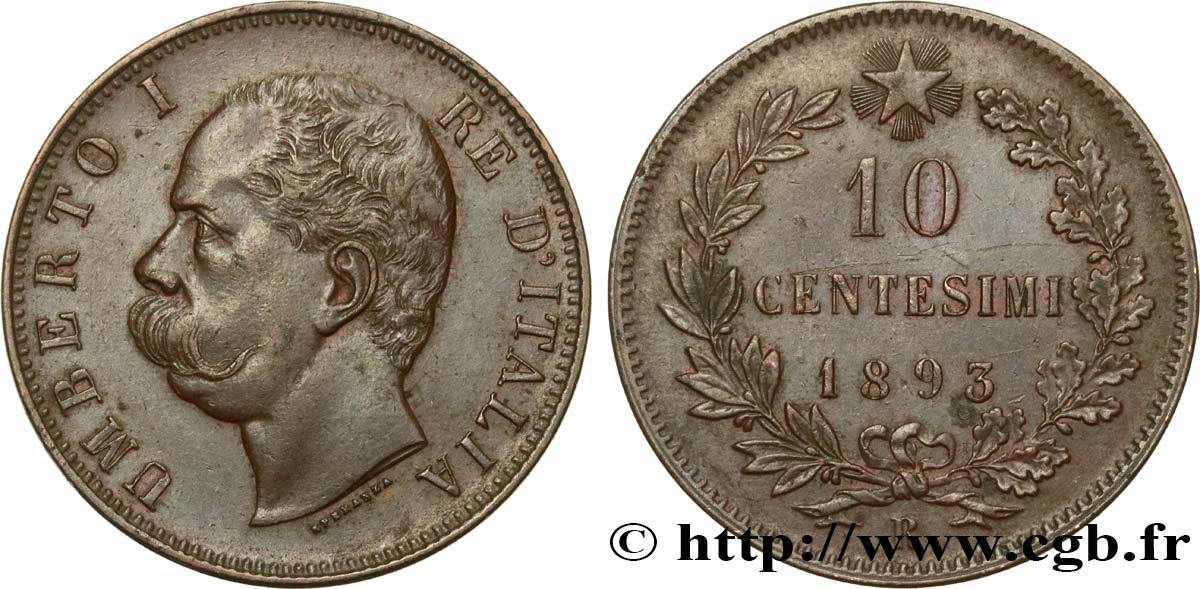 ITALIE 10 Centesimi Humbert Ier 1893 Rome SUP 