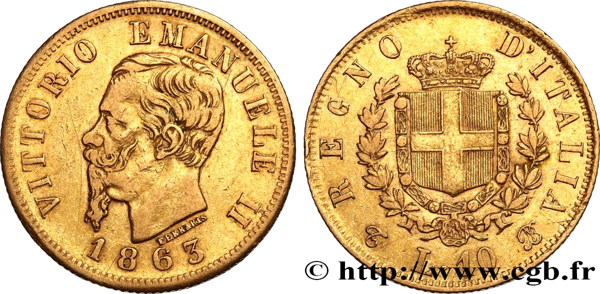 ITALY 10 Lire Victor Emmanuel II 1863 Turin VF 
