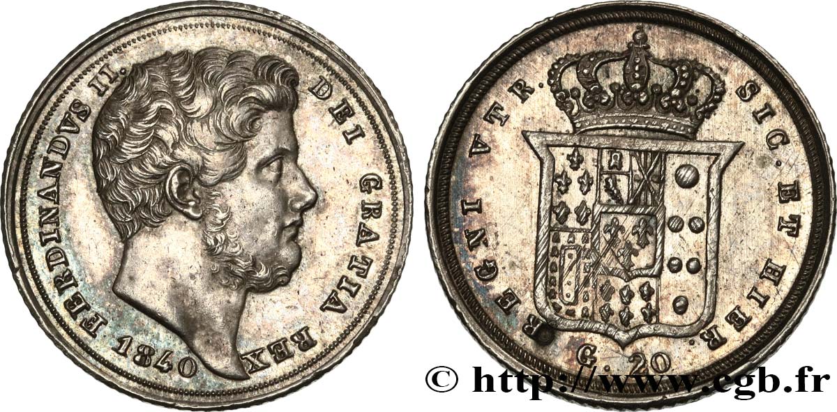 ITALY 20 Grana Ferdinand II 1840 Naples AU 