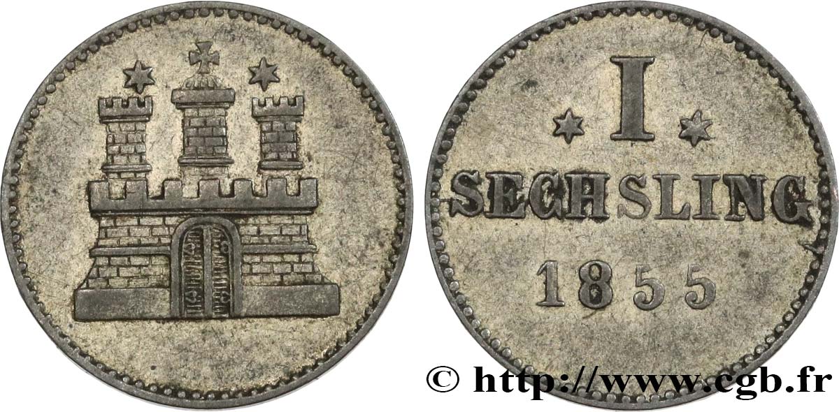 GERMANY - FREE CITY OF HAMBURG 1 Sechsling 1855 Hambourg XF 