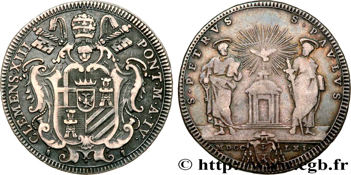 ITALY - PAPAL STATES - CLEMENT XIII (Charles Rezzonico) Teston an IV 1751 Rome XF/VF 